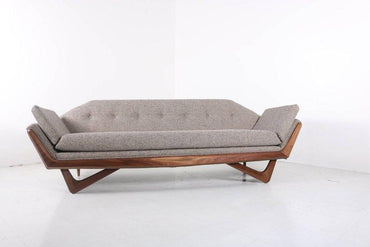 Mid Century Modern Gondola Walnut Trim Sofa