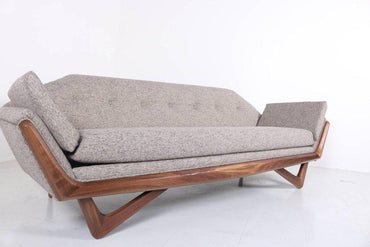 Mid Century Modern Gondola Walnut Trim Sofa